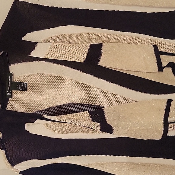 INC Womens XXL open front cardigan w/ metallic gold shimmer/ black and cream - Picture 5 of 6